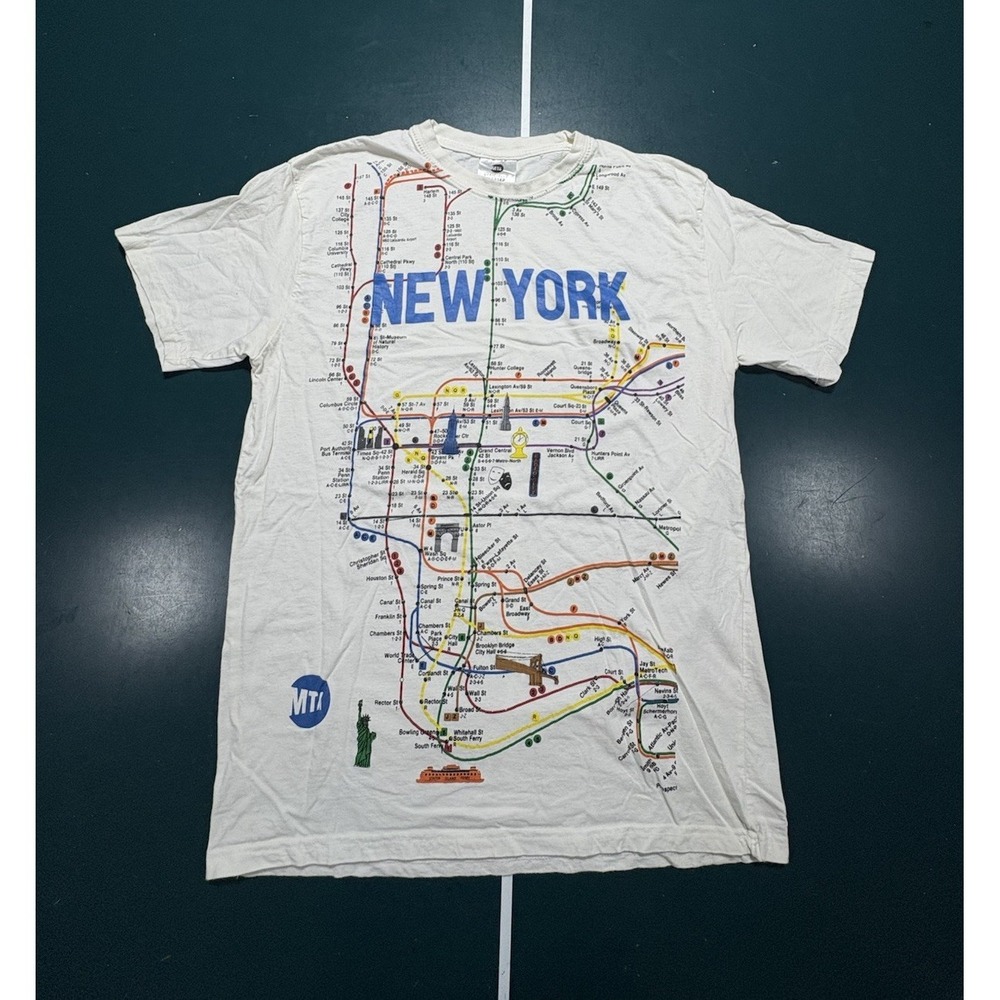 New York City Manhattan MTA Subway Map T-Shirt Size Medium White NYC Graphic Tee